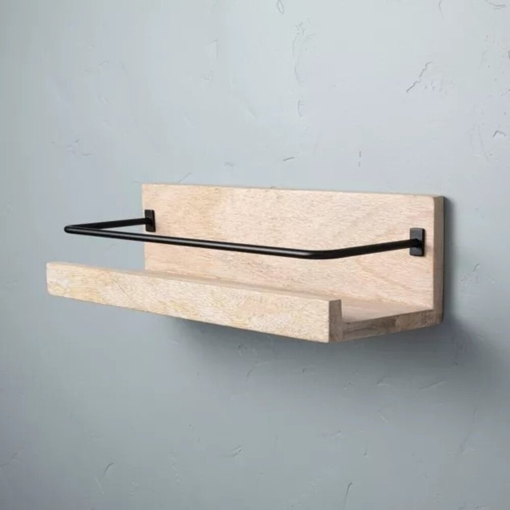 Hearth & Hand Magnolia Wood Wall Shelf - Whitewash, Black Metal